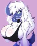  4:5 absol anthro anthrofied big_breasts bra breast_squish breasts cleavage clothed clothing curvy_figure female green_eyes hair hair_over_eye hi_res huge_breasts looking_at_viewer mega_absol mega_evolution nintendo one_eye_obstructed pok&eacute;mon pok&eacute;mon_(species) pok&eacute;morph smile smiling_at_viewer solo solratic sports_bra squish underwear video_games voluptuous 
