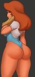  2020 anthro beauty_mark black_nose butt canid canine canis clothing disney domestic_dog female goof_troop hair hi_res leotard mammal mole_(marking) mole_under_eye red_hair roxanne_(goof_troop) shykactus solo towel wedgie 
