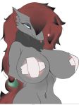  &lt;3 blue_eyes breadnwine female hair looking_at_viewer neck_tuft nintendo pok&eacute;mon pok&eacute;mon_(species) simple_background solo tape taped_nipples tongue tongue_out tuft unfinished video_games zoroark 