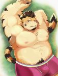  11768hoshi 2020 absurd_res anthro blush bulge clothing felid hi_res kemono lying male mammal moobs musclegut nipples overweight overweight_anthro overweight_male pantherine pubes shiro_to_kuro solo tiger underwear 