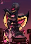  2020 anthro black_body clothed clothing crossover english_text equid equine fan_character grin hasbro hazbin_hotel hi_res horn jedayskayvoker looking_at_viewer male mammal my_little_pony pink_eyes pupils purple_background signature simple_background sir_pentious_(hazbin_hotel) slit_pupils smile solo suit text unicorn url yellow_teeth 