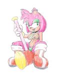  amy_rose anthro boots choker clothing crouching ear_piercing eulipotyphlan female fishnet fishnet_topwear footwear fours_(artist) hammer hedgehog hi_res jewelry makeup mammal mascara necklace piercing prostitution solo sonic_the_hedgehog_(series) thong tools underwear 