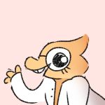  alphys anthro big_eyes buckteeth clothed clothing coat eyewear female gesture glasses lab_coat lizard looking_at_viewer nohshy open_clothing open_coat open_mouth open_smile open_topwear reptile scales scalie side_view simple_background smile solo teeth topwear undertale video_games waving yellow_body yellow_scales 