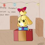  1:1 2020 accessory animal_crossing anthro canid canine canis christmas_lights dialogue digital_media_(artwork) domestic_dog english_text female fur gift hair_accessory hair_bow hair_ribbon inside isabelle_(animal_crossing) kneeling looking_at_viewer mammal multicolored_body multicolored_fur nintendo nude office pinup pose ribbons shih_tzu smile solo text toony toy_dog tsoup two_tone_body two_tone_fur video_games 
