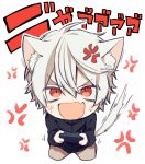  1boy absurdres anger_vein animal_ear_fluff animal_ears bangs black_jacket brown_panties cat_boy cat_ears cat_tail chibi controller eyebrows_visible_through_hair fang full_body game_controller grey_hair hair_between_eyes highres holding jacket kuzuha_(nijisanji) long_sleeves looking_at_viewer male_focus nijisanji open_mouth panties red_eyes signature sleeves_past_wrists sofra solo tail translation_request twitter_username underwear v-shaped_eyebrows virtual_youtuber 