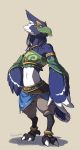  anthro avian bird blue_body blue_feathers breath_of_the_wild clothed clothing crossdressing dancer_outfit feathers hi_res ian_rizardon male nintendo revali rito solo the_legend_of_zelda veil video_games 