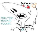  alien big_nose dark_hair english_text female grey_body grey_skin homestuck horn humanoid line_art low_res meme ms_paint ms_paint_adventures orange_horn profanity red_eyes sharp_teeth shitpost sketch solo teeth text troll_(homestuck) twerkyvulture webcomic 