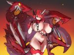  1girl :&lt; absurdres areola_slip areolae breasts chain cho!cho! curvy hair_over_one_eye highres huge_breasts ignis_(last_origin) large_areolae last_origin looking_at_viewer maebari monster_girl navel pasties red_eyes red_hair revealing_clothes short_hair sketch snake solo standing thick_thighs thighs wide_hips 