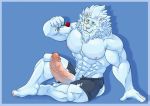  anthro big_penis clothed clothing erection felid genitals humanoid_genitalia humanoid_penis jabuhusky lion male mammal muscular muscular_anthro muscular_male pantherine penis snow_(tas) solo tokyo_afterschool_summoners topless video_games 