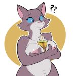  2019 ? anthro between_breasts beverage blue_eyes breasts bubble_tea crossed_arms domestic_cat felid feline felis female front_view fur grey_body grey_fur half-length_portrait hands-free_bubble_tea hi_res holding_breast looking_down mammal meme nipples nude portrait samoyena solo tabatha_(samoyena) 