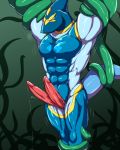  4:5 abs anthro biceps clothing fish genitals male marine multi_genitalia multi_penis muscular muscular_anthro muscular_male pecs penis restrained ryuukikeito shark solo steel_shark_(character) struggling submissive submissive_male suit superhero tentacles 