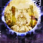  1girl ahoge aura commentary_request dress frilled_dress frills full_moon highly_responsive_to_prayers kaigen_1025 kikuri_(touhou) light_smile long_hair long_sleeves moon onbashira puffy_long_sleeves puffy_sleeves rope sepia shimenawa solo tassel touhou touhou_(pc-98) transparent wing_collar 