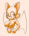  anthro big_breasts big_ears breasts bust_portrait chiropteran female fours_(artist) hand_on_hip looking_at_viewer mammal monochrome portrait rouge_the_bat solo sonic_the_hedgehog_(series) wings 