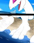  2020 3_toes 44vex barefoot beach breath comic dialogue english_text eyes_closed feet_in_water female foot_focus hi_res legendary_pok&eacute;mon lugia nintendo pok&eacute;mon pok&eacute;mon_(species) seaside soles solo text toes video_games white_body wrinkled_feet 