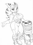  alien angela_cross anthro arched_back arms_above_head belt big_breasts black_and_white blue_eyes boots breasts clothing curvaceous curvy_figure felid feline female footwear fur gloves gun hair handwear hi_res jumpsuit mammal monochrome navel omegasunburst ponytail ranged_weapon ratchet_and_clank sketch solo solo_focus sony_corporation sony_interactive_entertainment stripes thick_thighs video_games voluptuous weapon wide_hips 