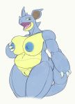  anthro belly big_breasts blue_body blue_nipples blue_skin breasts female fours_(artist) genitals groping_breasts groping_self hi_res nidoqueen nintendo nipples overweight overweight_anthro overweight_female pok&eacute;mon pok&eacute;mon_(species) pussy solo tan_belly video_games 
