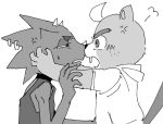  angry animal_crossing anthro argument beaver c.j._(animal_crossing) chameleon choker duo flick_(animal_crossing) goth horn jewelry lizard male mammal monochrome necklace nintendo pasikon reptile rodent scalie video_games 