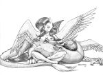  2019 anthro baron_engel breasts chimera cuddling discord_(mlp) draconequus duo equid equine eye_contact feathered_wings feathers female fluttershy_(mlp) friendship_is_magic fur graphite_(artwork) hair hasbro looking_at_another male mammal monochrome my_little_pony nipples nude pegasus pencil_(artwork) sitting sketch traditional_media_(artwork) unguligrade_anthro wings 