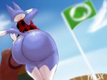 4:3 animal_crossing anthro big_butt blue_body butt clothed clothing domestic_cat felid feline felis huge_butt male mammal misx nintendo partially_clothed rear_view rover_(animal_crossing) solo standing thick_thighs video_games wide_hips 