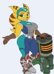  alien angela_cross anthro arched_back arms_above_head belt big_breasts blue_eyes boots breasts clothing curvaceous curvy_figure felid feline female footwear fur gloves gun hair handwear hi_res jumpsuit mammal navel omegasunburst ponytail ranged_weapon ratchet_and_clank sketch solo solo_focus sony_corporation sony_interactive_entertainment stripes thick_thighs video_games voluptuous weapon wide_hips yellow_body yellow_fur 