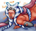 &lt;3 ahsoka_tano alien alien_humanoid ambiguous_gender arched_back armwear bodily_fluids clothing disney facial_tattoo female from_behind_position group hair hi_res human humanoid intersex intersex/female looking_pleasured mammal mudwatch onallfours open_mouth pulling_hair red_body red_skin restrained sex star_wars sweat sweatdrop tattoo tentacles text togruta touching_hair 