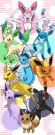  :d absurdres black_eyes blue_eyes brown_eyes closed_mouth commentary_request creature eevee enishi_(menkura-rin10) espeon fang flareon gen_1_pokemon gen_2_pokemon gen_4_pokemon gen_6_pokemon glaceon highres jolteon leafeon looking_at_viewer no_humans open_mouth pokemon pokemon_(creature) purple_eyes red_eyes simple_background smile striped striped_background sylveon umbreon vaporeon white_background 