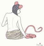  anthro female fur hair jesse_karu jessekaru mammal mouse mouse_tail murid murine pink_hands rodent round_ears silver_hair solo towel white_body white_fur 