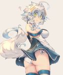  1girl ? ahoge animal_ears ass blue_hair breasts green_eyes grey_background hair_ornament highres kuromiya large_breasts looking_at_viewer multicolored_hair original panties shiromiya_asuka simple_background solo standing tail thighs two-tone_hair underwear white_hair white_panties 