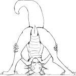  1:1 2020 anatomically_inaccurate anthro black_and_white butt ek_(artist) female flat_chested genitals kobold line_art monochrome nude presenting presenting_pussy pussy solo thick_tail upside_down 