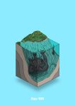  aqua_background diorama forest gozz highres isometric nature ocean original sea_monster tentacles underwater wide_shot yellow_eyes 