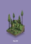  animal antlers bird bush commentary_request deer diorama gozz hiding highres isometric original purple_background tree 