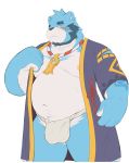  2020 anthro asian_clothing belly blue_body blue_fur blush bonasiah bulge clothing east_asian_clothing full_attack fundoshi fur hi_res humanoid_hands japanese_clothing kemono male mammal moobs navel neiiio nipples overweight overweight_anthro overweight_male robe simple_background solo underwear ursid white_background white_body white_fur 十泉介 
