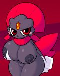  absurd_res anthro big_breasts breasts claws cute_fangs female hi_res kenight_(artist) nintendo nipples pok&eacute;mon pok&eacute;mon_(species) red_eyes simple_background solo tagme video_games weavile 