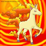  1:1 equid equine female fire hoove horn mammal mast88 nintendo pok&eacute;mon pok&eacute;mon_(species) pose rapidash simple_background solo text url video_games walking 