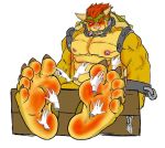  5_toes anthro blush bound bowser claws feet fevergen foot_fetish foot_focus humanoid_feet male mario_bros muscular muscular_anthro muscular_male nintendo nipples soles solo tickle_torture tickling tickling_feet toe_claws toes video_games 