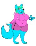  3_toes 4_fingers alpha_channel anthro blue_body blue_fur curled_tail ear_piercing fingers fur green_eyes green_fingernails green_hair hair hi_res i_eat_cereal male pawpads piercing slightly_chubby solo thick_thighs toes 