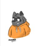  2020 anthro biped black_nose clothing dave_(password) fakerez_small fur grey_body grey_fur hoodie hyaenid mammal multicolored_body multicolored_fur password_(visual_novel) simple_background solo striped_hyena teeth text topwear two_tone_body two_tone_fur video_games visual_novel white_background 