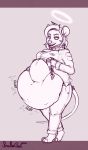  abdominal_bulge anthro barefoot belly big_belly collar didelphid digestion eyeshadow female female_pred halo hi_res makeup mammal marsupial monochrome navel oral_vore rumbling_stomach sharp_teeth smallergod solo_focus teeth vore 
