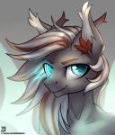  2019 cybernetic_eye english_text equid equine fan_character female feral fur grey_body grey_fur hasbro hi_res horn horse inner_ear_fluff jedayskayvoker looking_at_viewer mammal mane my_little_pony pony portrait signature smile solo teal_eyes text tuft url white_mane 