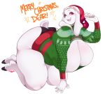  2020 5_fingers all_fours anthro big_breasts blush boss_monster bovid breasts caprine cherrikissu christmas christmas_clothing christmas_headwear cleavage cleavage_cutout clothed clothing curvy_figure dialogue english_text female fingers floppy_ears fur hat headgear headwear holidays huge_breasts long_ears mammal mature_anthro mature_female open_mouth overweight overweight_anthro overweight_female santa_hat signature simple_background solo sweater text thick_thighs topwear toriel undertale video_games voluptuous white_background white_body 