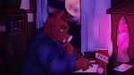  16:9 2020 absurd_res anthro chair clothing detailed_background furniture grizzlesbear hi_res hoodie humanoid_hands inside mammal night password_(visual_novel) roswell_(password) sitting solo suid suina sus_(pig) topwear video_games visual_novel widescreen wild_boar 