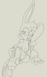  anthro archie_comics big_breasts breasts bunnie_rabbot cybernetics cyborg ear_over_eye female fours_(artist) hi_res holding_leg lagomorph leporid looking_at_viewer machine mammal rabbit sitting solo sonic_the_hedgehog_(archie) sonic_the_hedgehog_(comics) sonic_the_hedgehog_(series) 