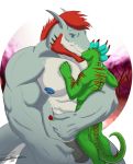  2019 abs anthro big_pecs black_clothing black_underwear blue_eyes blue_nipples bulge cel_shading clothed clothing day_gecko dragon duo eye_contact facial_hair flower gecko green_body grey_body hi_res hug lizard looking_at_another male mostly_nude muscular muscular_anthro muscular_arms muscular_male nipples pecs plant reptile rose_(flower) scalie shaded signature size_difference underwear underwear_only western_dragon zawn 