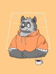  2020 3:4 anthro beverage clothing coffee cup dave_(password) dontnoyouhowto fur grey_body grey_fur hoodie humanoid_hands hyaenid mammal multicolored_body multicolored_fur password_(visual_novel) portrait solo striped_hyena topwear two_tone_body two_tone_fur video_games visual_novel 