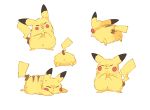  :&lt; :3 body_fur closed_eyes closed_mouth commentary cutgut english_commentary gen_1_pokemon lying multiple_views on_stomach open_mouth pikachu pokemon pokemon_(creature) smile yellow_fur 