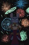  2020 anthro brown_body brown_fur canid canine carrying clothed clothing disney duo fireworks fox fully_clothed fur grey_body grey_fur judy_hopps lagomorph leporid mammal nick_wilde night on_shoulders open_mouth open_smile outside rabbit red_fox signature smile sweater tggeko topwear zootopia 