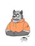  2020 3:4 anthro beverage clothing coffee cup dave_(password) dontnoyouhowto fur grey_body grey_fur hoodie humanoid_hands hyaenid mammal multicolored_body multicolored_fur password_(visual_novel) portrait solo striped_hyena topwear two_tone_body two_tone_fur video_games visual_novel 