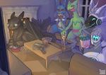  anthro beverage cosy dreamworks feral fireplace fish food friends group happy home how_to_train_your_dragon lucario machine male marine movie_night nintendo pizza pizza_box pok&eacute;mon pok&eacute;mon_(species) protogen sceptile soda taru toothless video_games 
