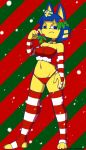  2020 animal_crossing ankha_(animal_crossing) anthro barryfactory christmas christmas_clothing clothing crotch_lines domestic_cat felid feline felis female footwear hi_res holidays legwear mammal midriff mistletoe nintendo plant socks solo thigh_highs thong toeless_socks underwear video_games 