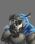  2020 anthro big_muscles black_countershading black_nipples black_tongue blue_body bodily_fluids bust_portrait countershading dragon gaping_mouth grey_background hi_res huge_pecs long_tongue male muscular muscular_anthro muscular_arms muscular_male nipples open_mouth portrait saliva saliva_string scalie sharp_teeth simple_background solo teeth tongue western_dragon yellow_eyes zawn zawn_(character) 